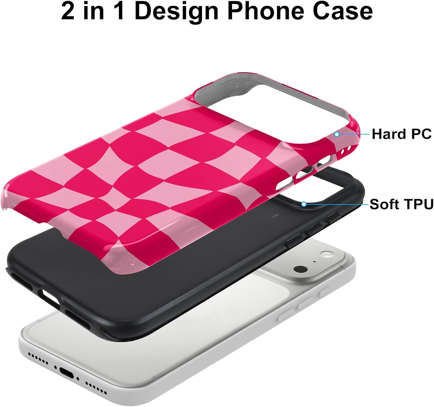 Thumbnail 5 de MZELQ iPhone 17 Pro Case, Hot Pink Checkerboard, Magnetic Glossy Cover