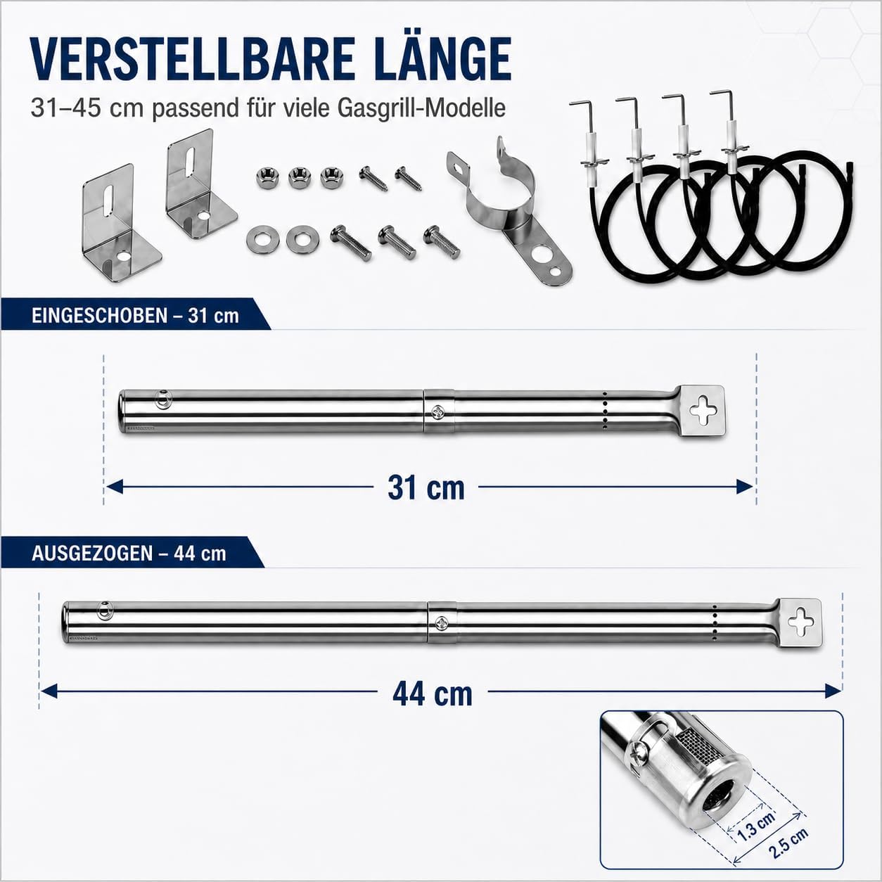 Detalle 2 de Uniflasy Universal Gasgrill Brenner 31–45 cm – 4 Stück