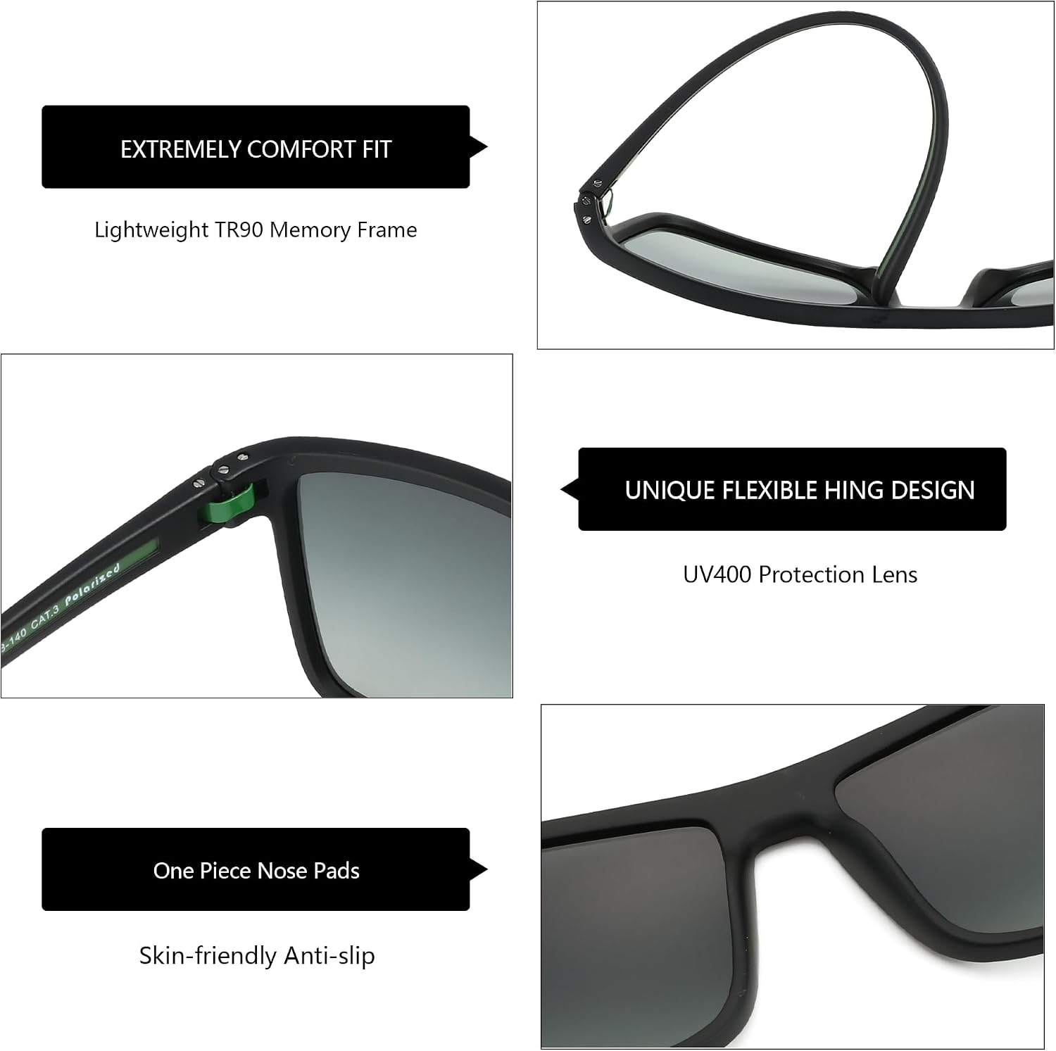 Detalle 2 de ZENOTTIC Sonnenbrille Herren Polarisiert, TR90 Rahmen, UV400 Schutz