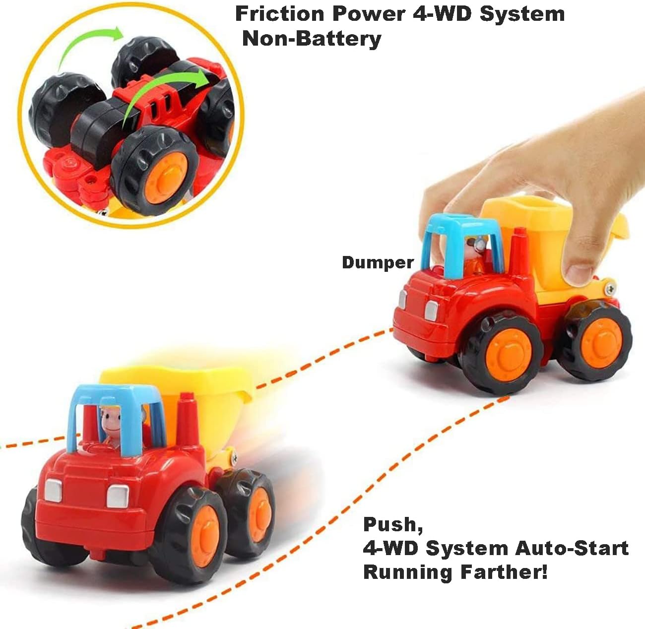 Detalle de HOLA 4‑pack friction digger trucks for toddlers