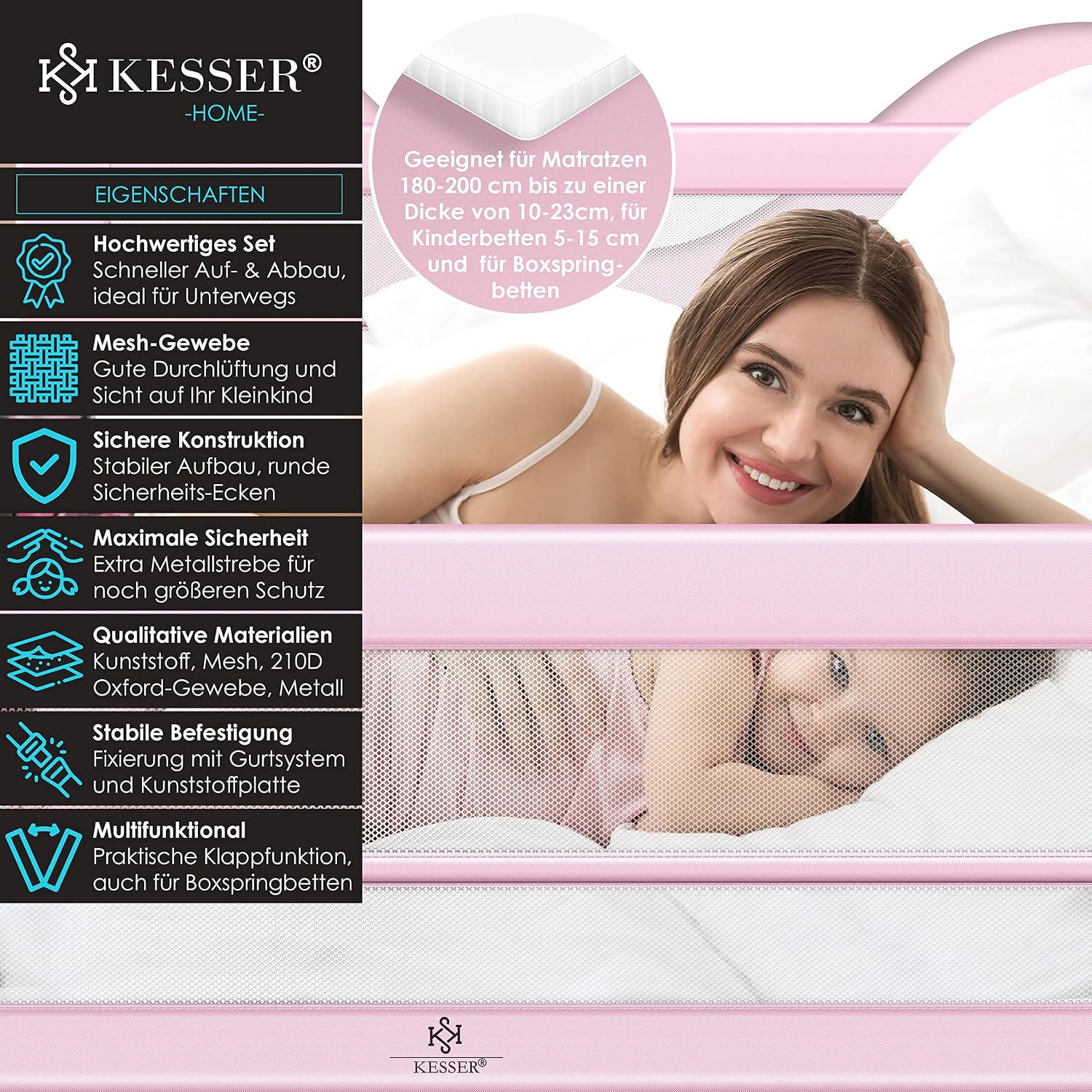 Thumbnail 1 de KESSER® Riel de Cuna para Niños 100cm - 🌸 Rosa