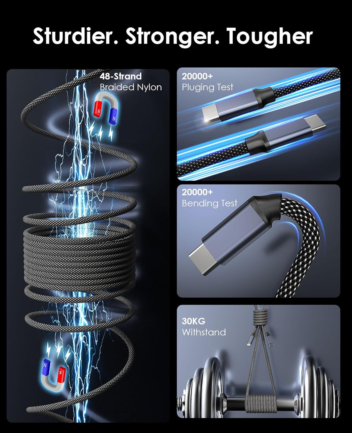 Thumbnail 2 de Magtame Cable C USB Magnético 240W 5 pies - Carga Rápida ⚡