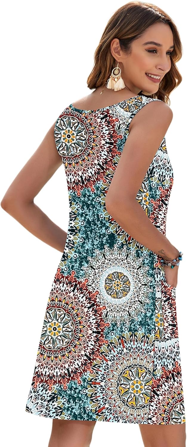 Detalle 1 de MOLEARNI Robes d'été sans manches à col en V pour femmes – robe t-shirt décontractée avec poches