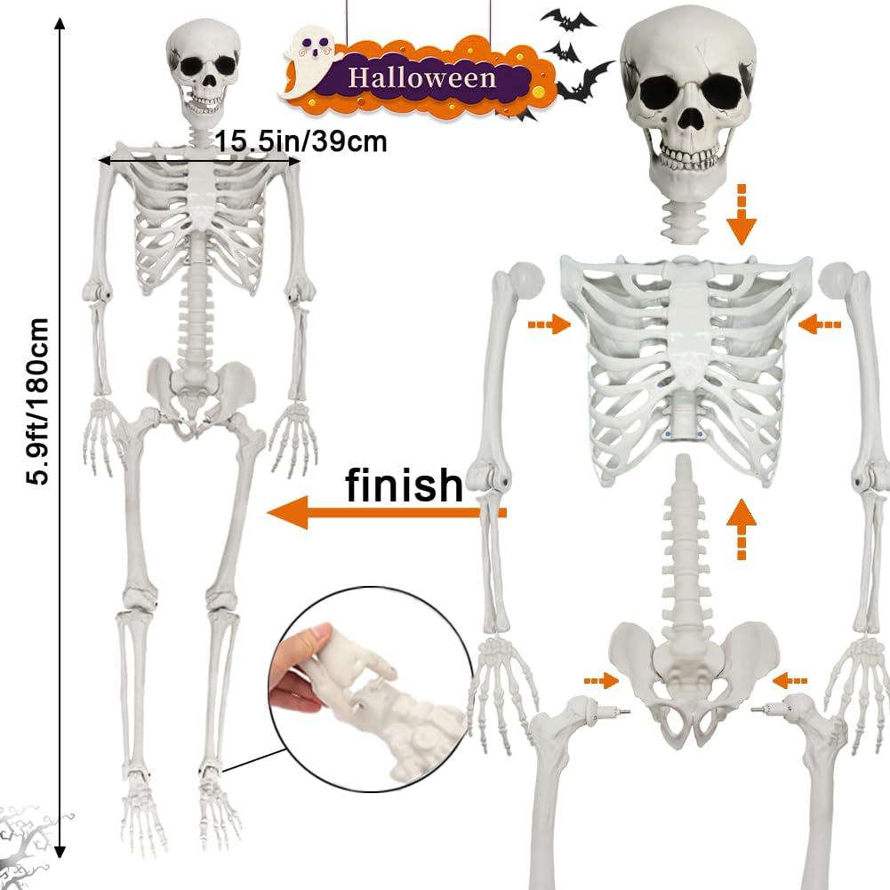 Detalle 2 de UMEELR 5.9 FT Poseable Life-Size Skeleton for Halloween Decor