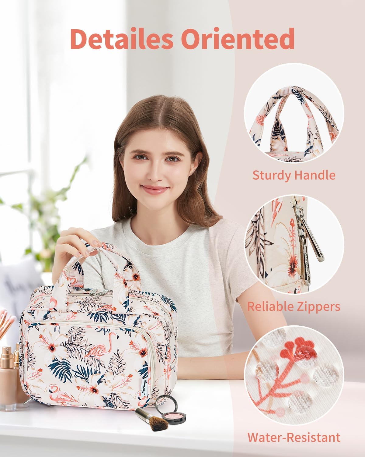 Thumbnail 5 de Narwey Full Size Toiletry Bag (Large Wash Bag) – Beige Flamingo