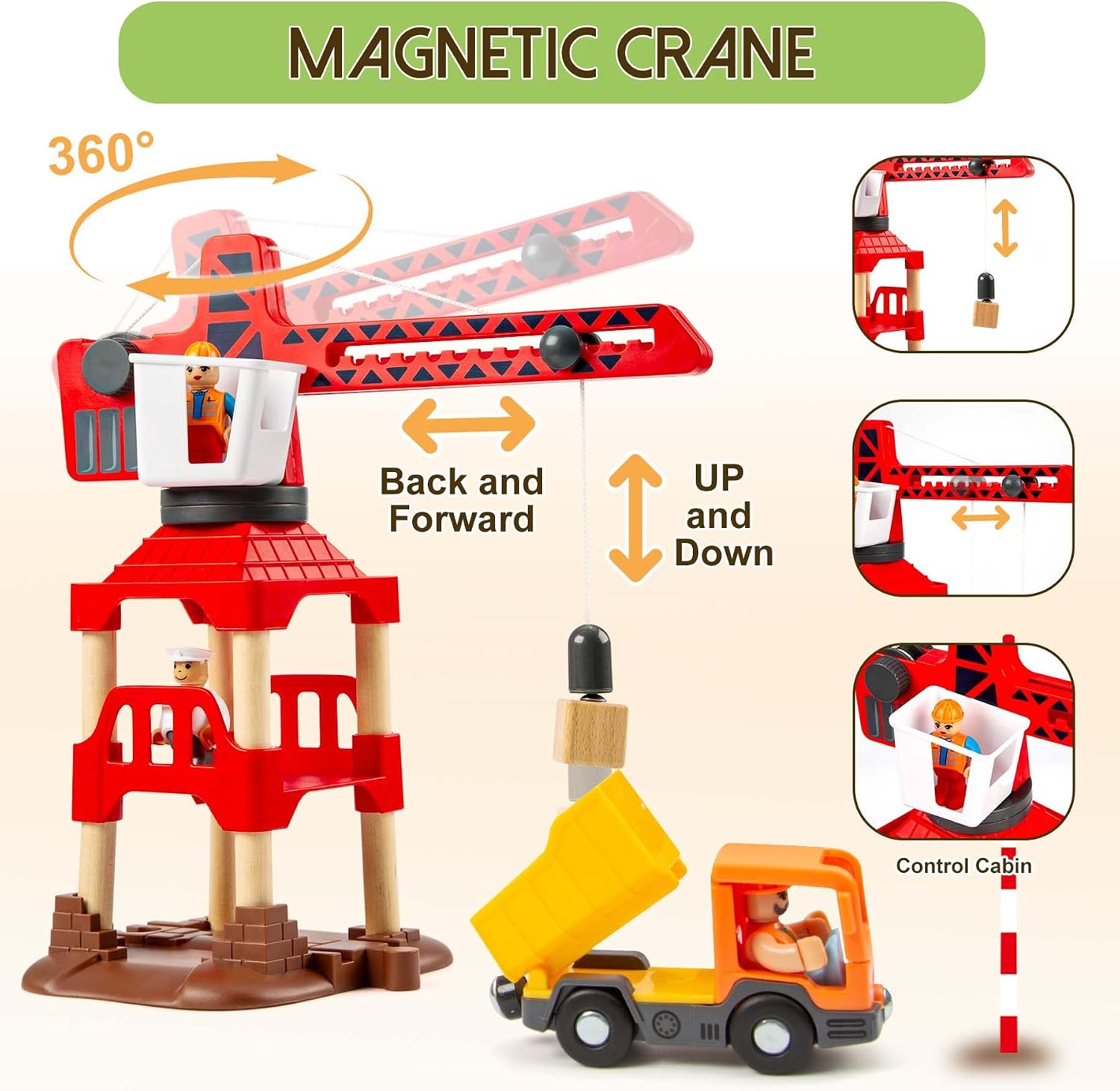 Detalle de 86pcs Wooden Train Set with Crane 360°