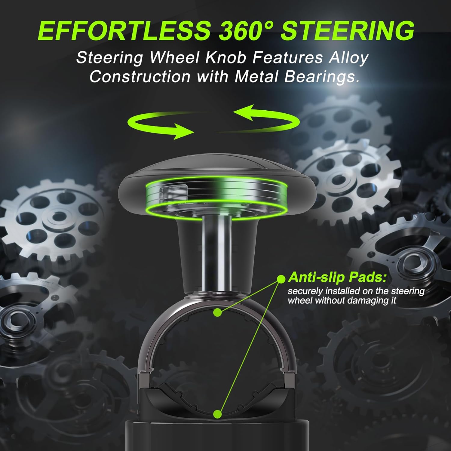 Detalle de Tool-Free Steering Wheel Knob (Suicide Knob) for 3.45–4.9" Steering Wheel with Metal Bearing, Black