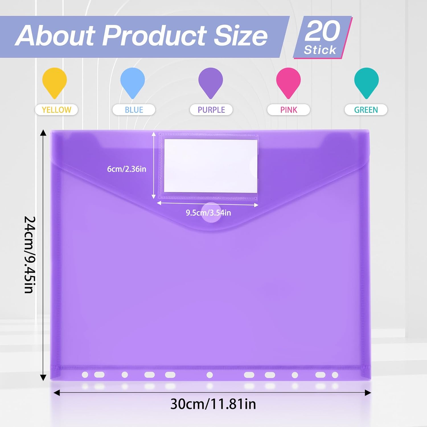 Thumbnail 1 de Sosayet Dokumententasche A4 abheftbar im 20er-Pack (wasserdicht, Klettverschluss, 11-Loch) mit Etikettentasche