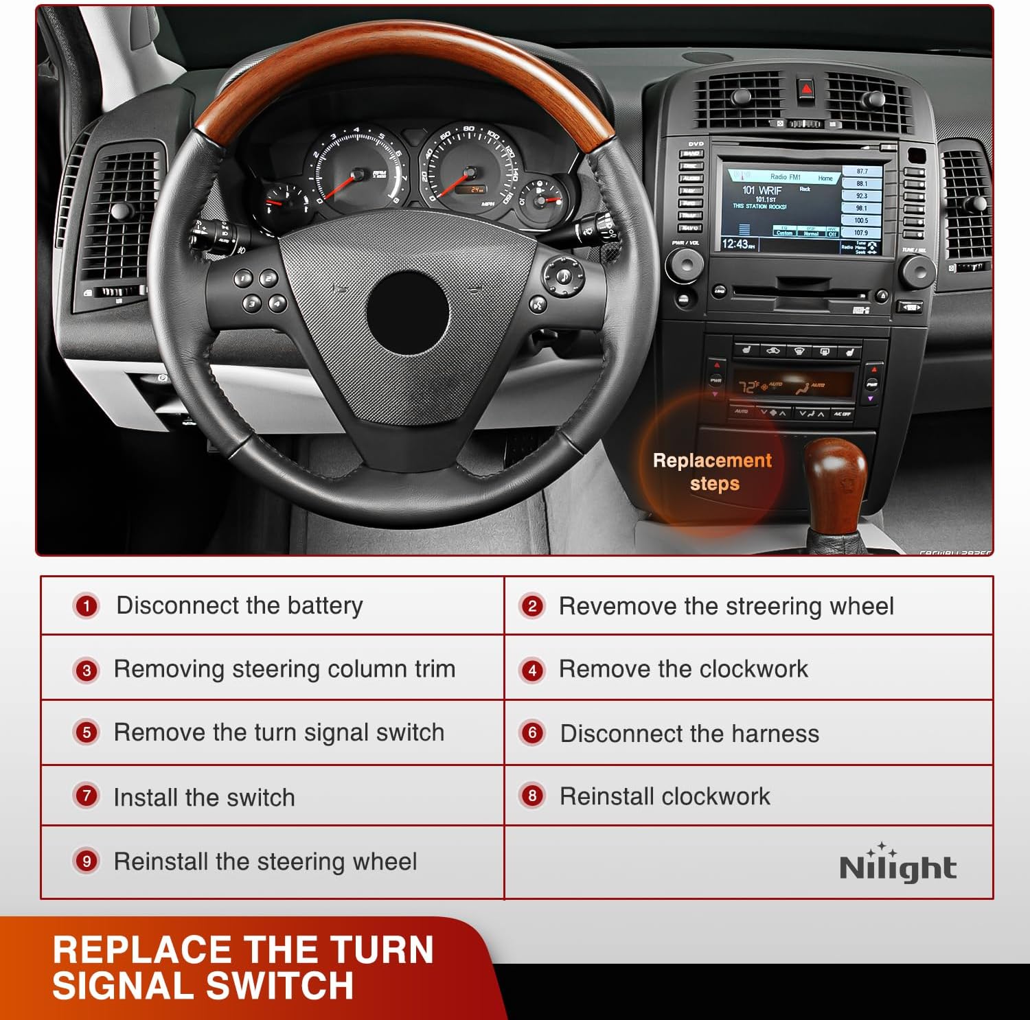 Thumbnail 6 de Nilight Turn Signal Switch for Cadillac CTS SRX with Fog Lights