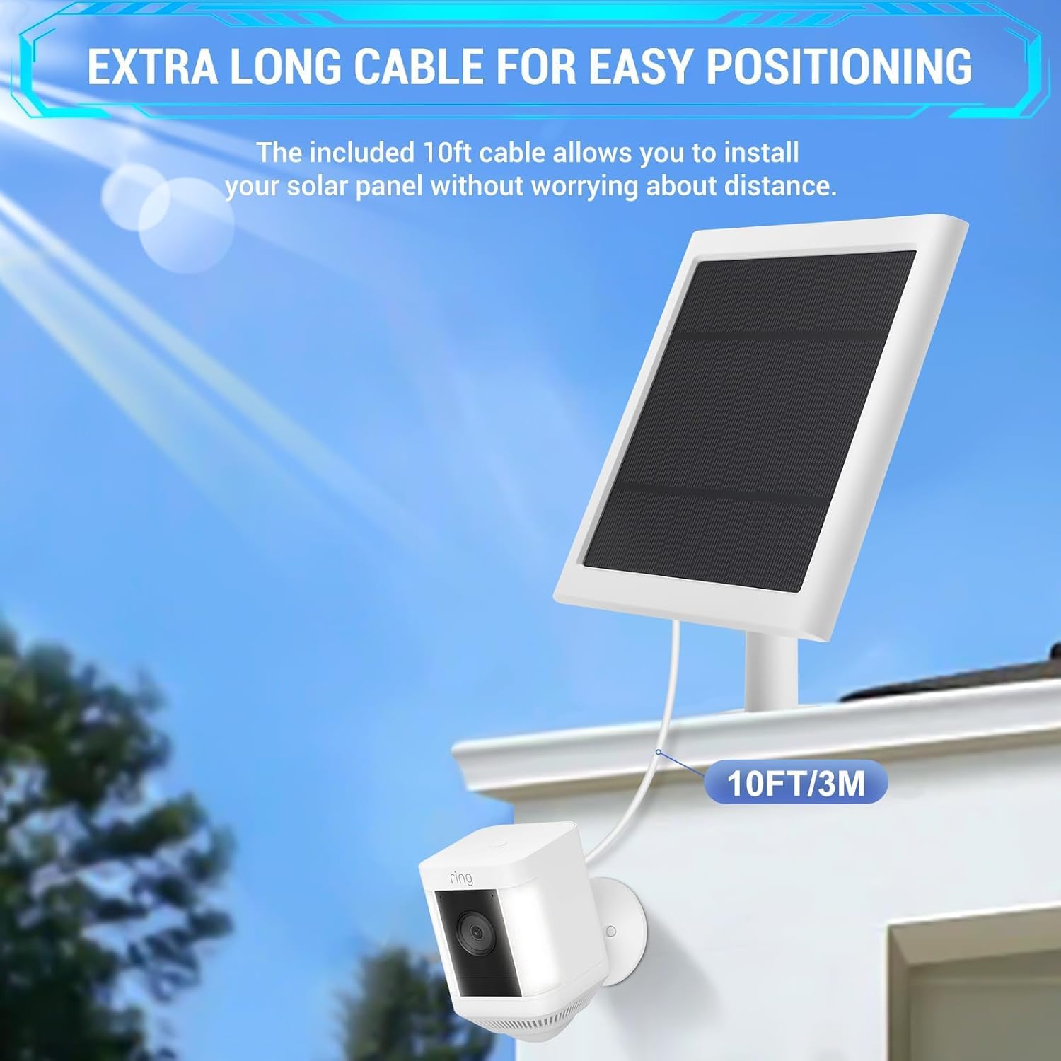 Thumbnail 3 de IP65 Solar Panel Outdoor for Ring Cameras (White 2P) – 4W Weatherproof Charger with 10ft Cable