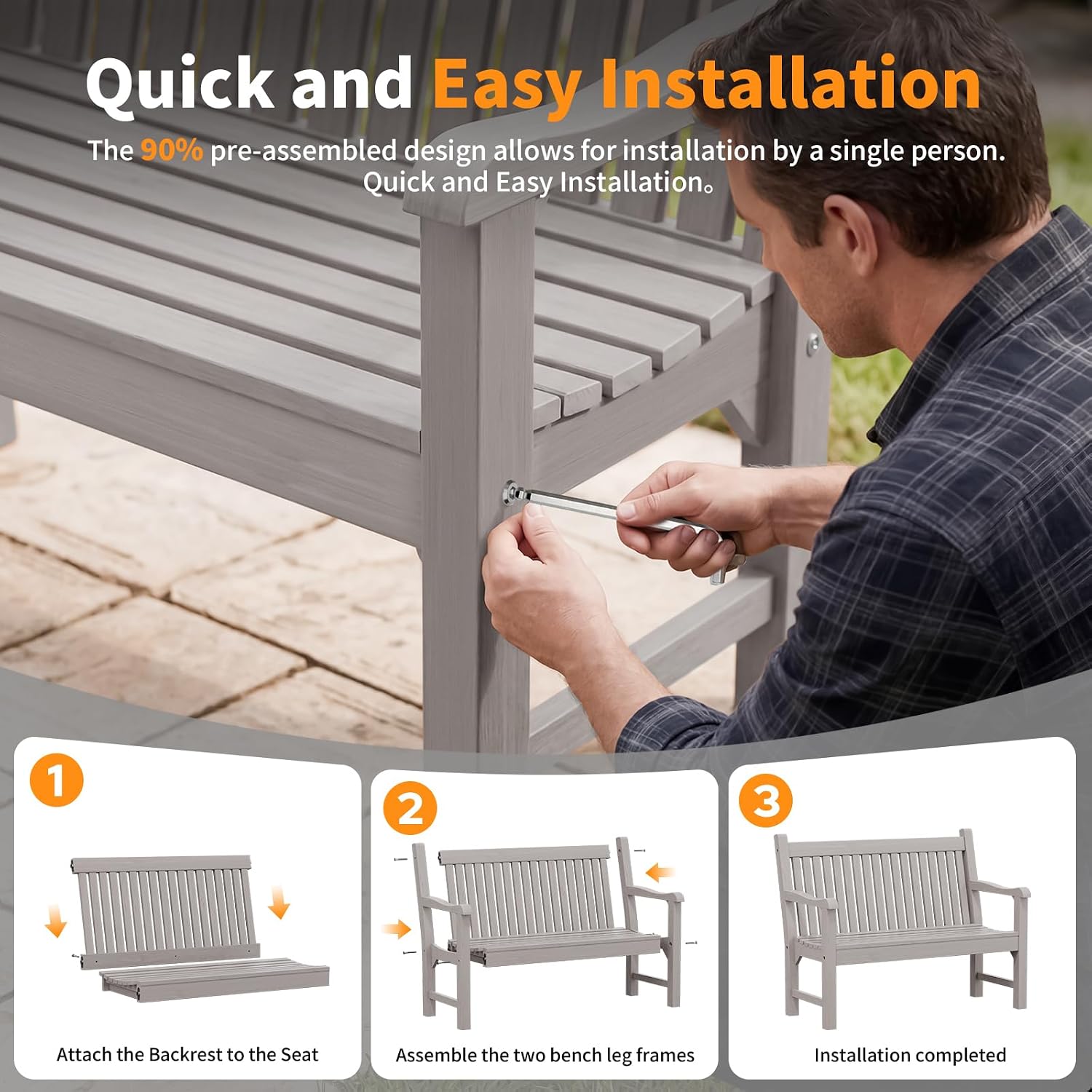 Detalle de Psilvam MTOB01 Outdoor Bench for Two, Grey, 700 lb Capacity