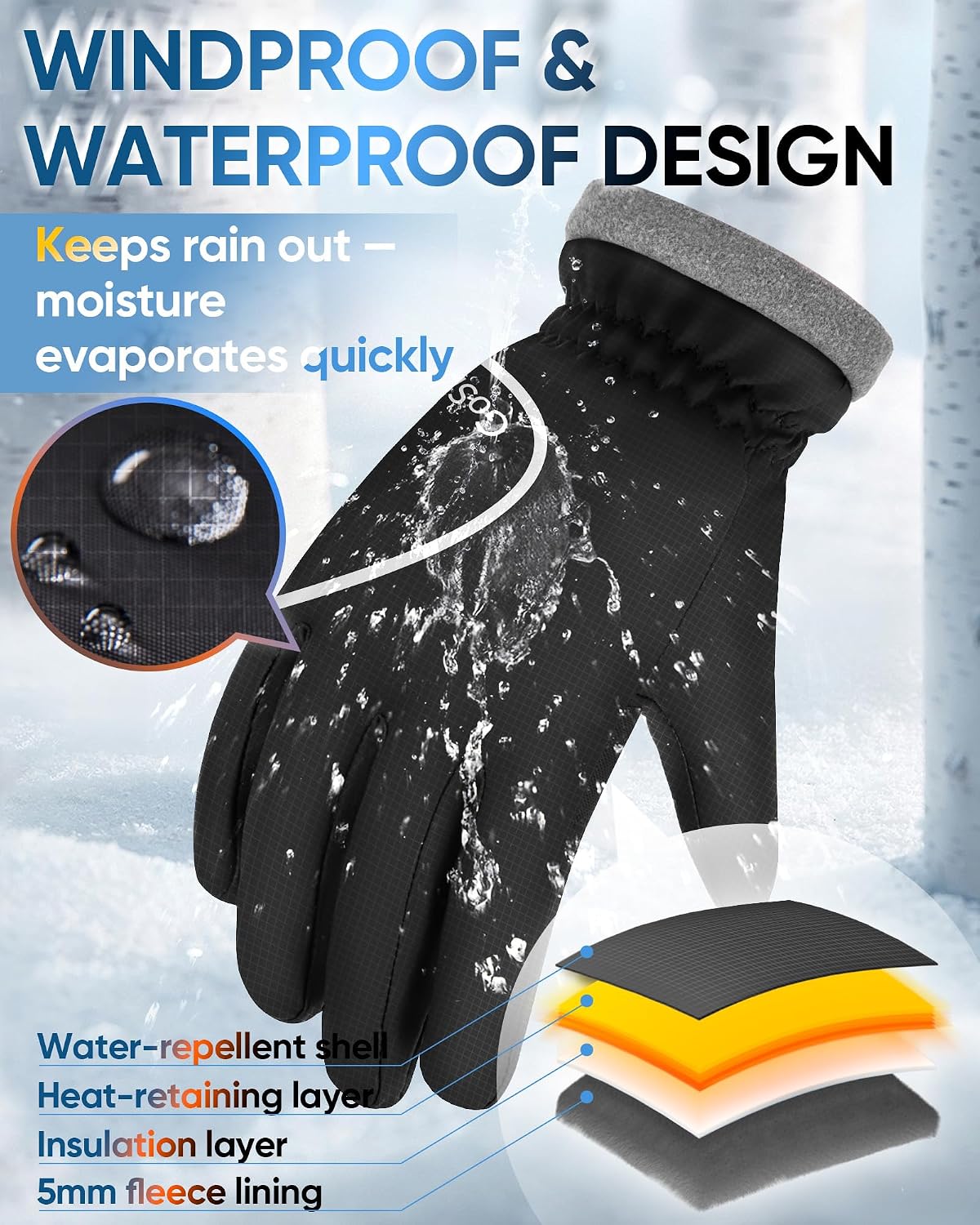 Detalle 2 de GoSkala Mens Thermal Gloves for Winter running