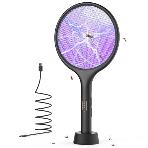 Detalle de YISSVIC Electric Fly Swatter 4000V Bug Zapper Racket Dual Mode (1, Black)
