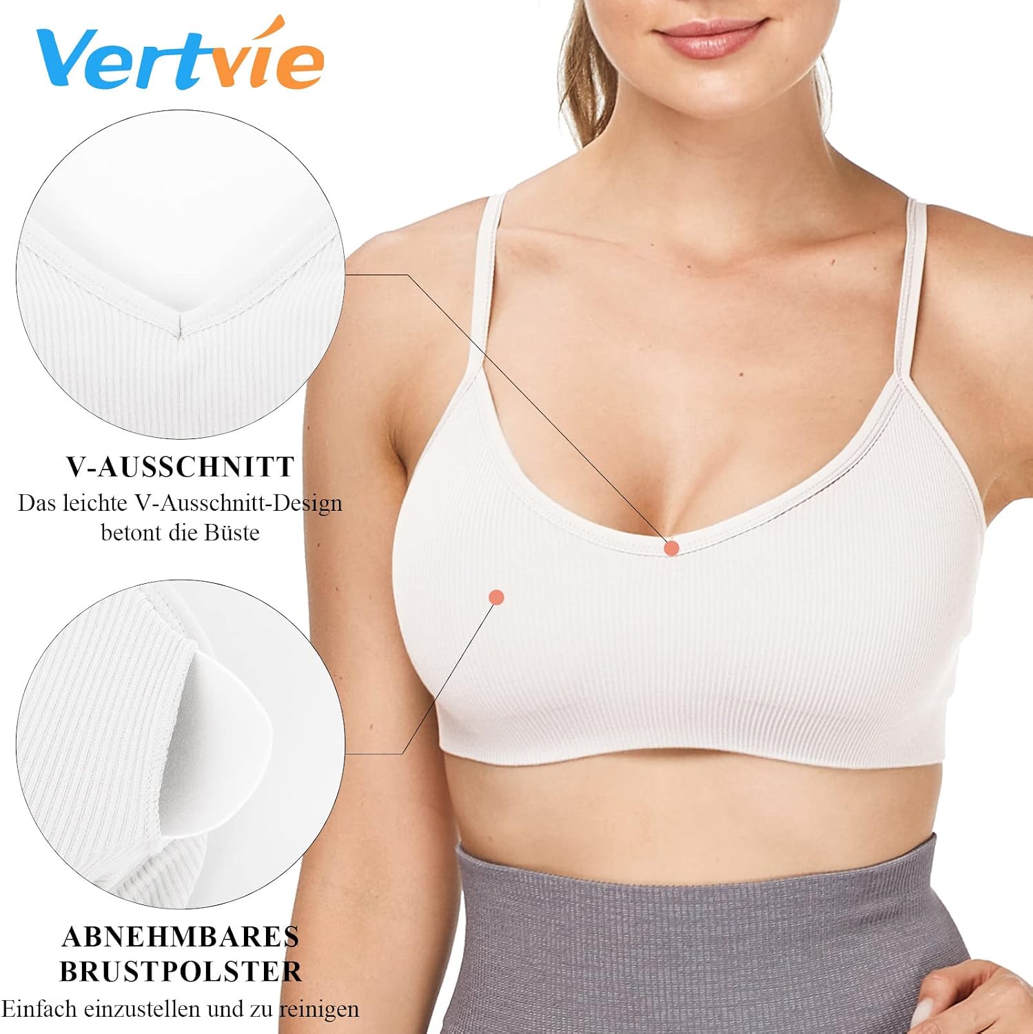 Thumbnail 2 de Vertvie Damen 2/3/4er Set Basic Wohlfühl-BH Sport (ohne Bügel, Spaghettiträger, nahtlos)