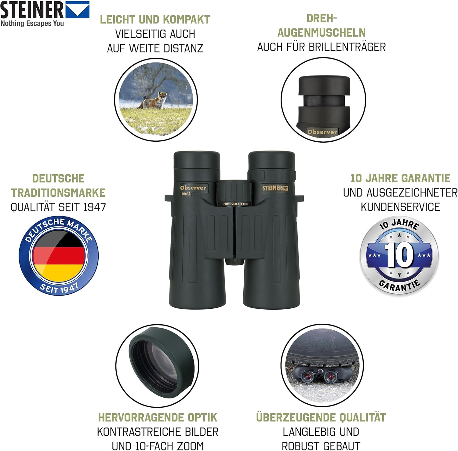 Thumbnail 1 de STEINER Jagd-Fernglas Observer 10x42 (leichtes Dachkantdesign) – 10 Jahre Garantie