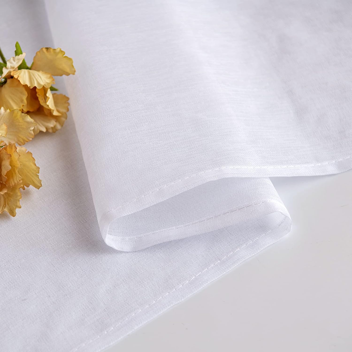 Thumbnail 5 de Woaboy Voile Gardinen Kurz Weiss – 2er Set, 140 x 160 cm, Ösen/Schlaufen, transparente Scheibengardine