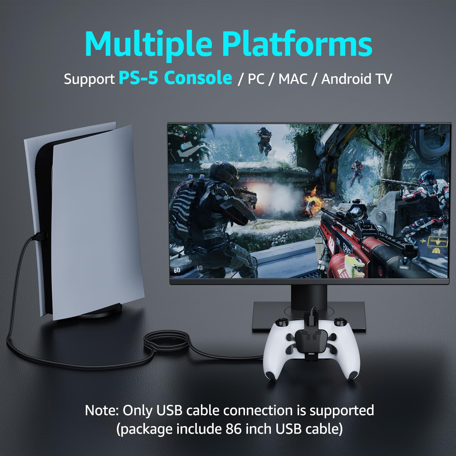 Thumbnail 2 de IWGAME FDR300 Back Paddles for PS5 Controller, 4 Programmable Buttons, Wired USB
