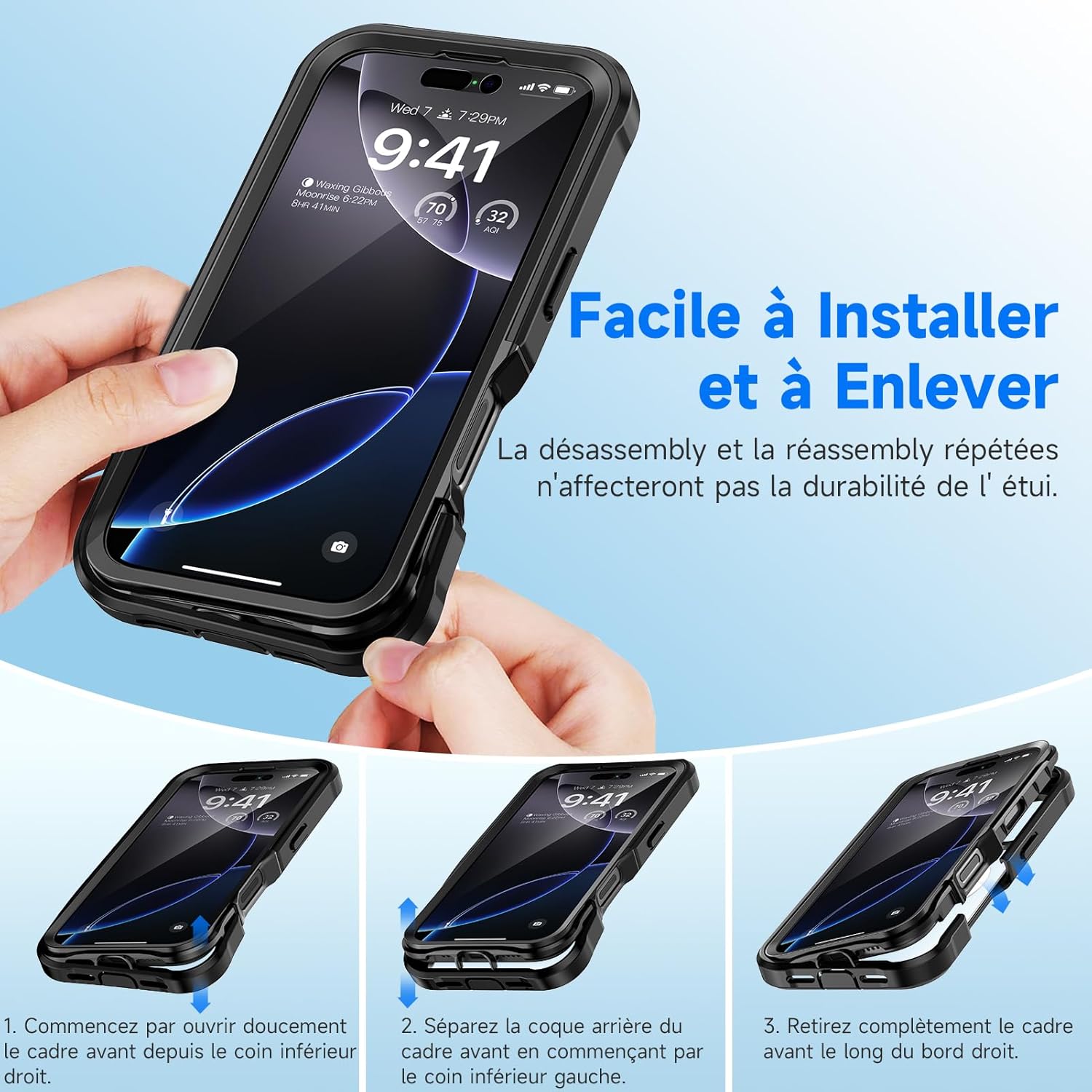 Thumbnail 2 de seacosmo Coque Magnétique Anti Espion pour iPhone 16 Pro 6,3" – Verre trempé, Caméra Protecteur et Protection 360