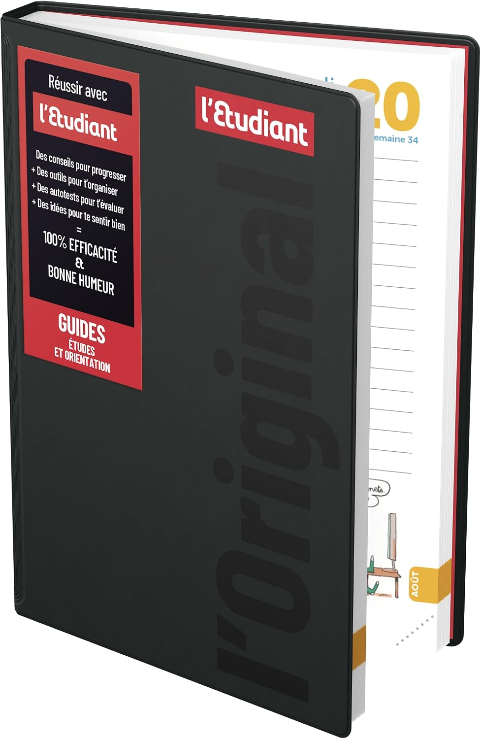 Detalle 2 de L'ETUDIANT ORIGINAL NOIR Agenda Scolaire 2026-2027 – 1 jour par page, format 15x20 cm, couverture moulée