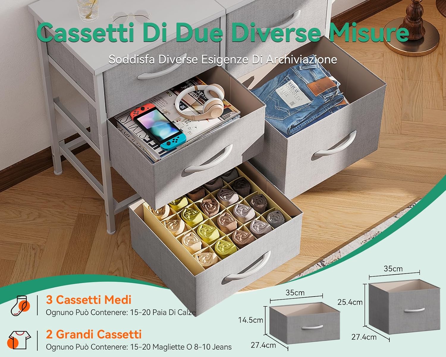 Thumbnail 3 de Coleshome Cassettiera per Camera da Letto e Soggiorno, 76 x 29 x 60 cm – Cassettiera Piccola in Acciaio e Piano in Legno, Grigio Chiaro