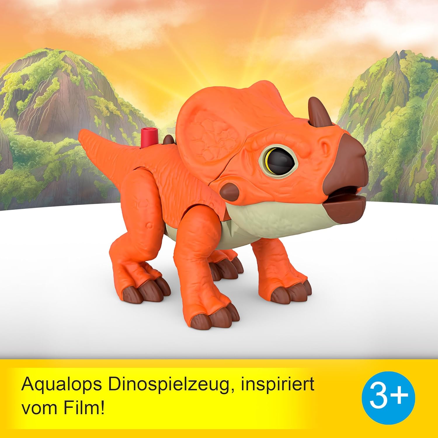 Detalle de Fisher-Price Imaginext Jurassic World Aquilops – interaktive Dino-Figur, ca. 20 cm, mit Knopfbewegung und wachsenden Stacheln