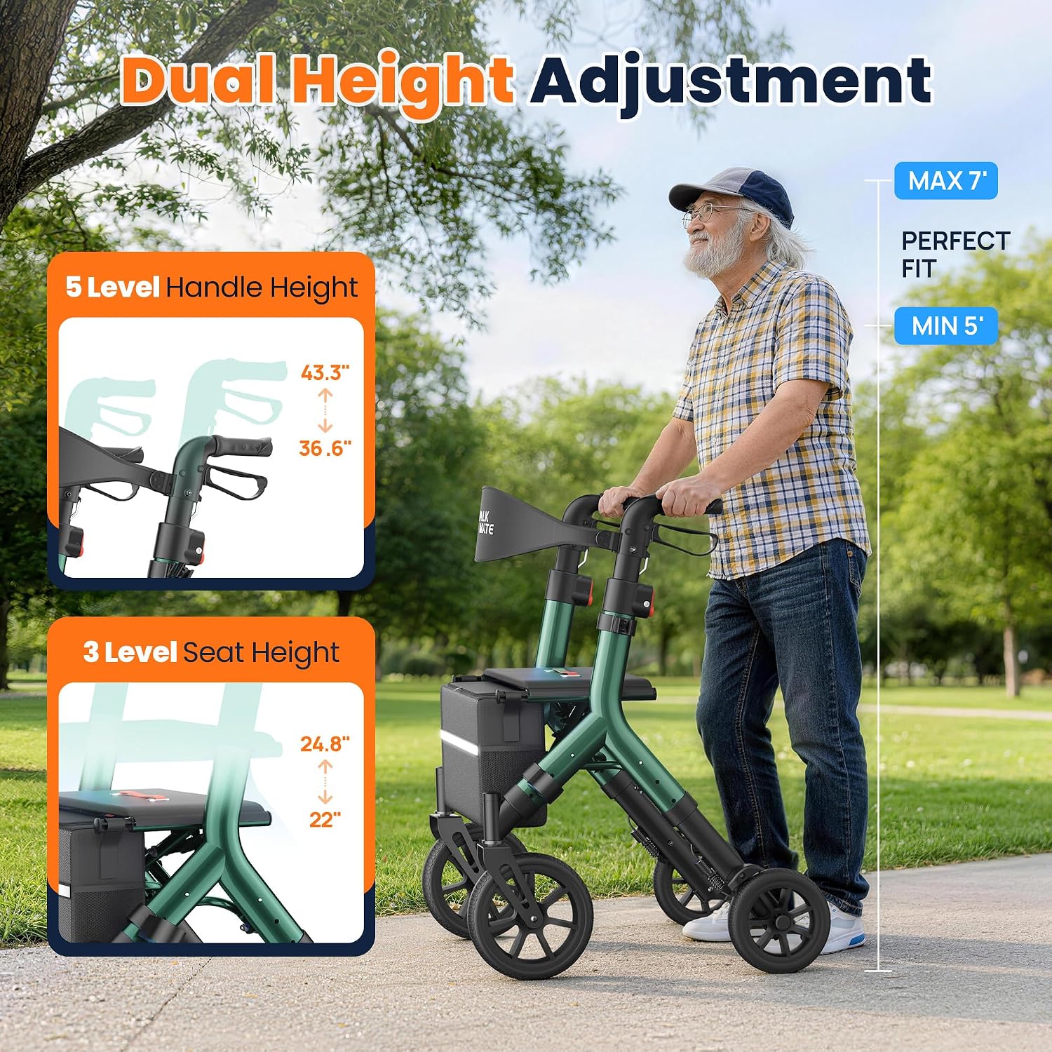 Thumbnail 1 de WALK MATE Rollator für Große Menschen bis 2 m – kompakt, höhenverstellbar und leicht