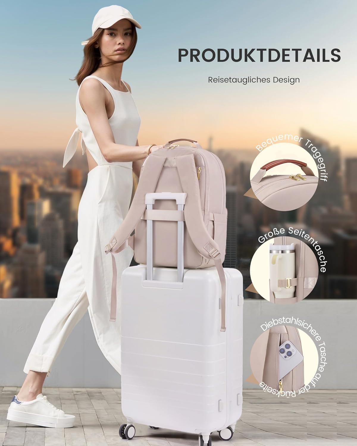 Detalle 2 de LOVEVOOK Damen-Rucksack wasserdicht für 15,6‑Zoll Laptop (22 L, 14 Fächer)