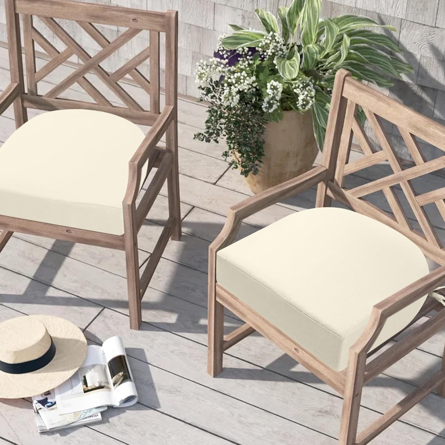 Thumbnail 6 de PRIMEPATIO Stuhlkissen für draußen 2er-Set, 45x45 cm, Beige – wasserdicht, UV-beständig, mit Befestigungsgurten