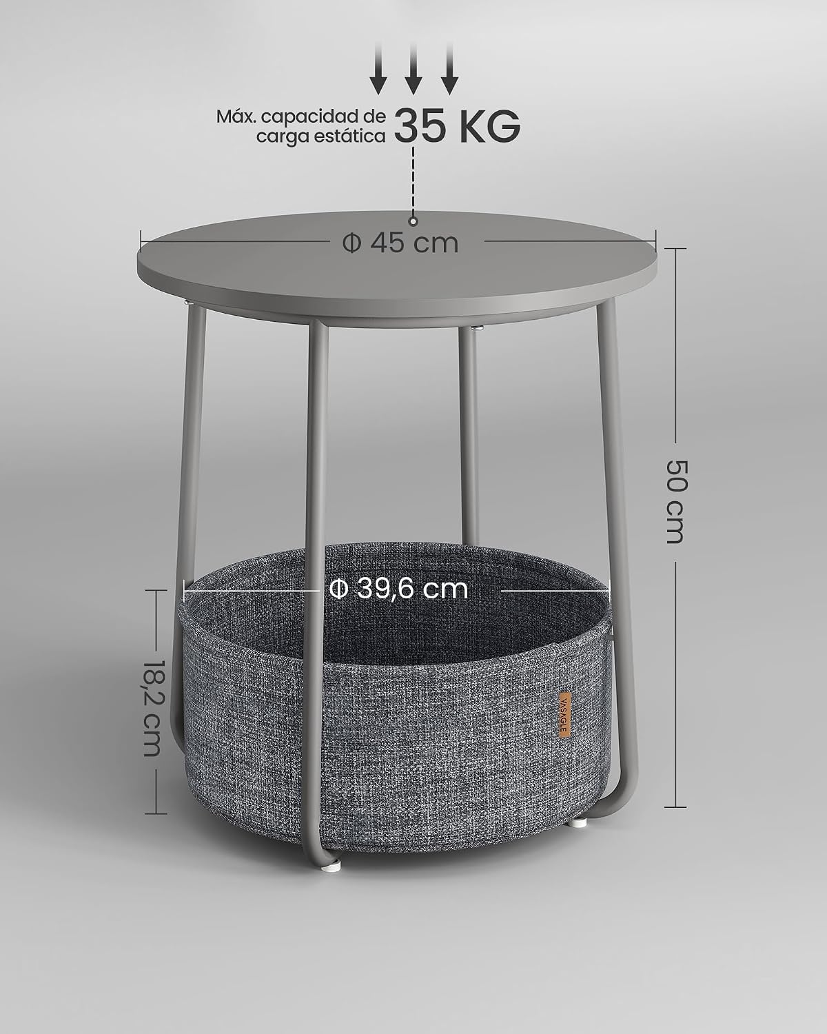 Detalle 2 de VASAGLE LET223GD01 mesa auxiliar 45 cm