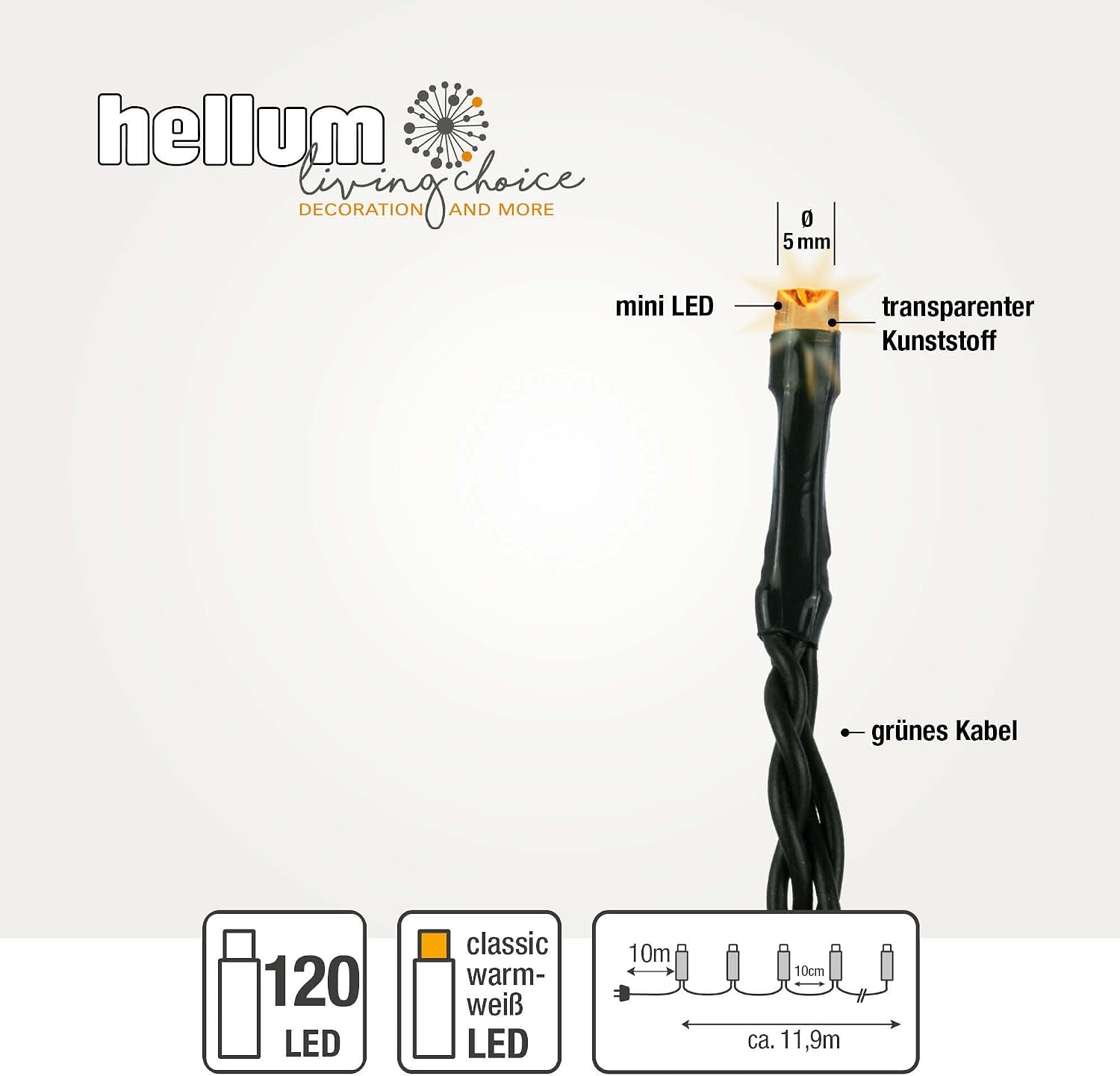 Detalle 2 de hellum Lichterkette außen 120 warmweiß LED