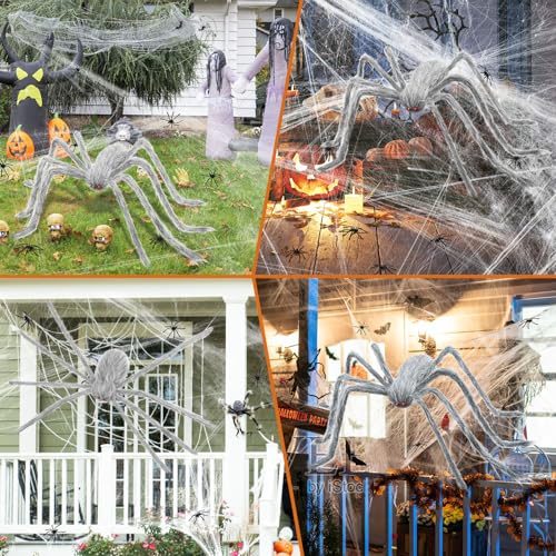 Thumbnail 6 de benpen Halloween-Deko-Set mit Riesenspinne, biegsamen Beinen und Spinnennetz