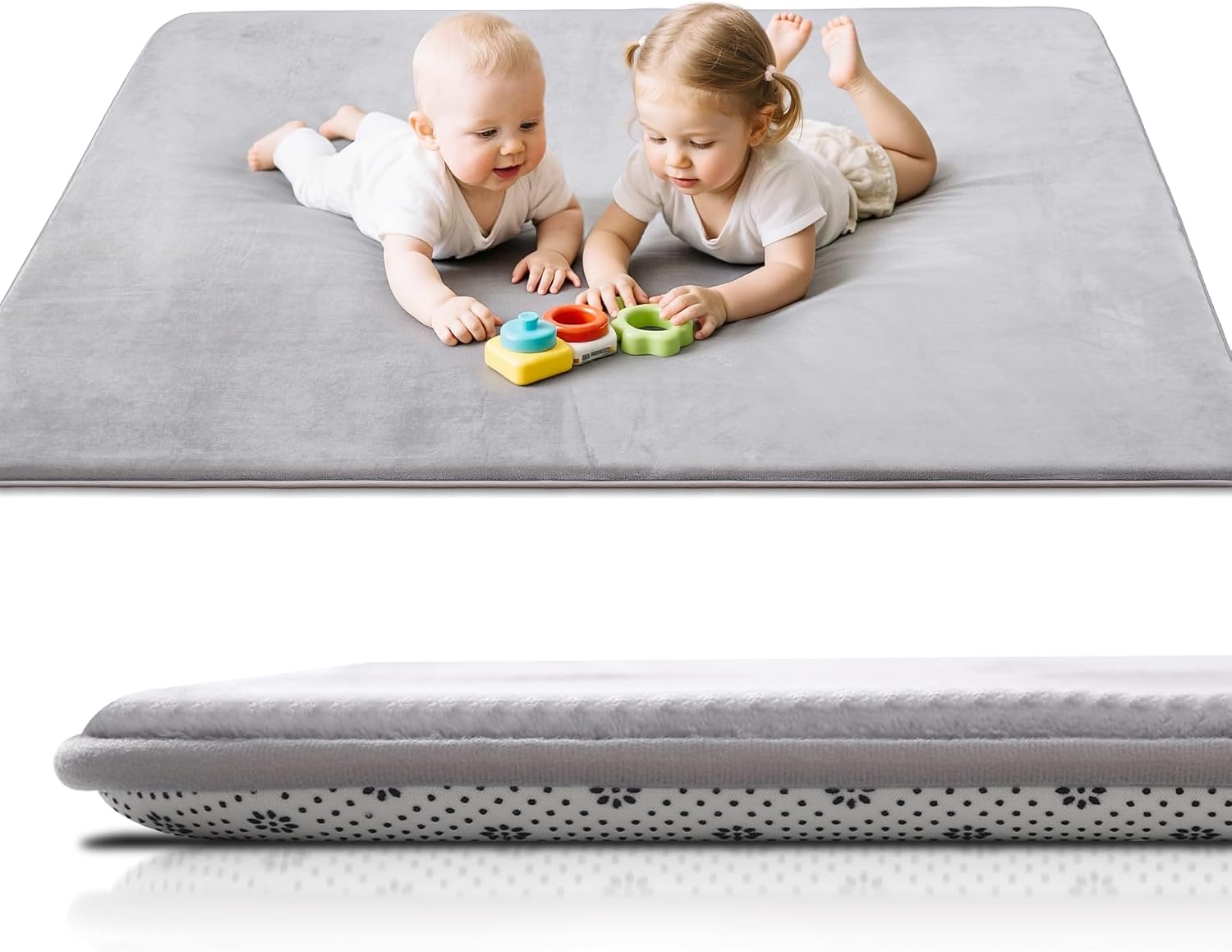 Detalle de Favodormir Dicke Krabbelmatte Baby 150×180×3 cm (3 cm Schaum, rutschfeste Unterseite) – Grau