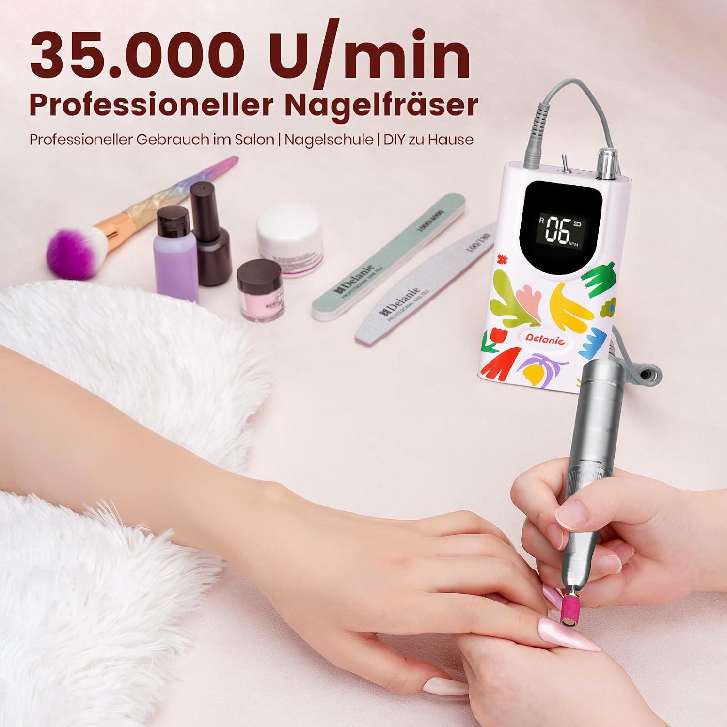 Thumbnail 6 de Delanie Professioneller Nagelfräser mit bis zu 35.000 U/min (wiederaufladbar, 6 Bits) – weiß im Matisse-Stil