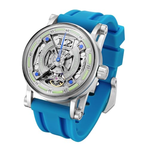Detalle de FEICE Montre Analogique Automatique Squelette pour Homme - Ø44,5 mm, bracelet silicone bleu