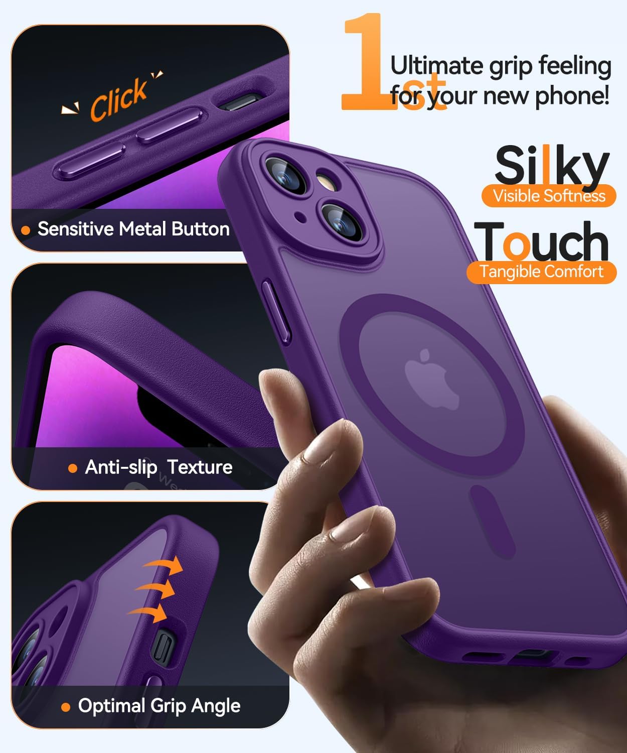 Thumbnail 4 de CANSHN Coque Magnétique pour iPhone 14 (6,1'') – Protection complète de la caméra, finition mate translucide Violet Foncé