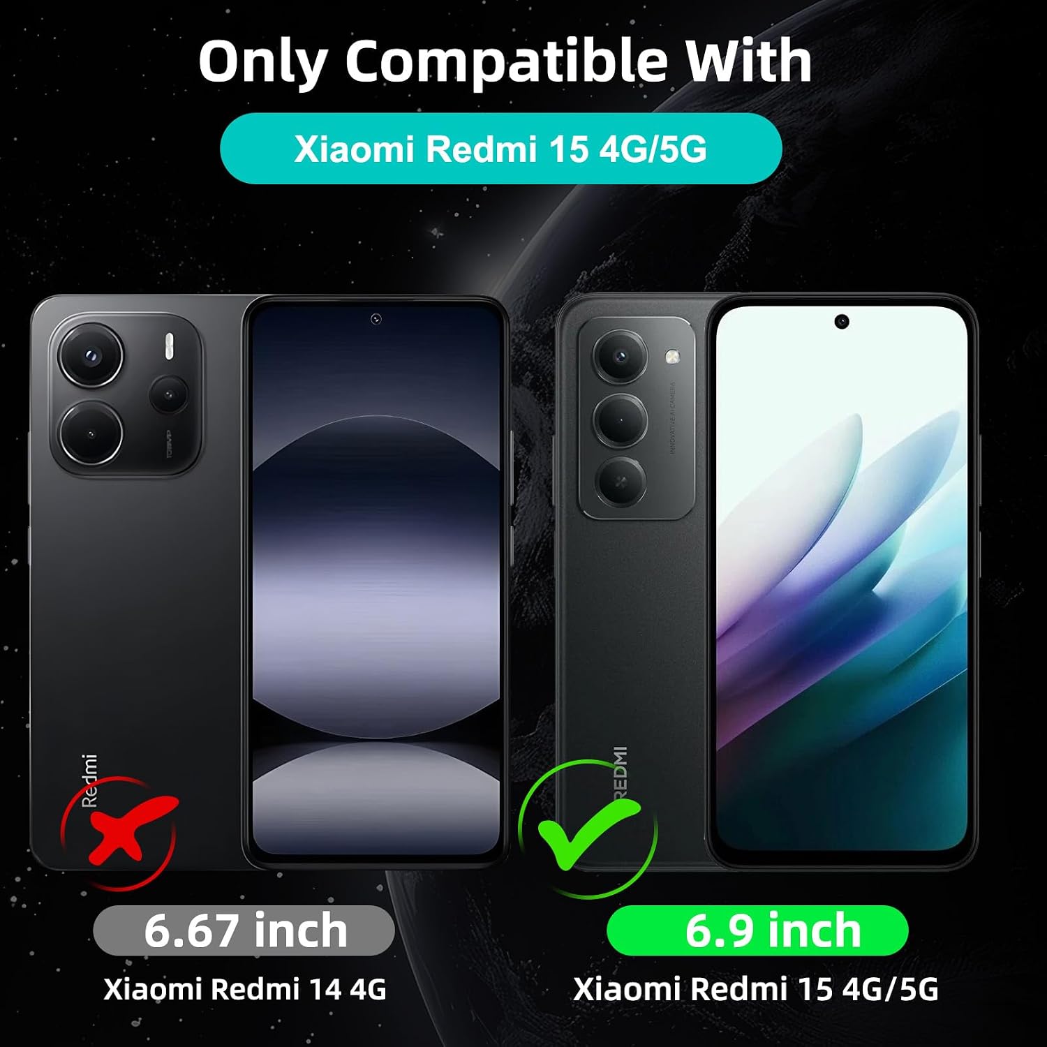 Detalle 2 de Eirltiy Portafoglio in PU per Xiaomi Redmi 15 4G/5G – Custodia Protettiva con Vetro Temperato