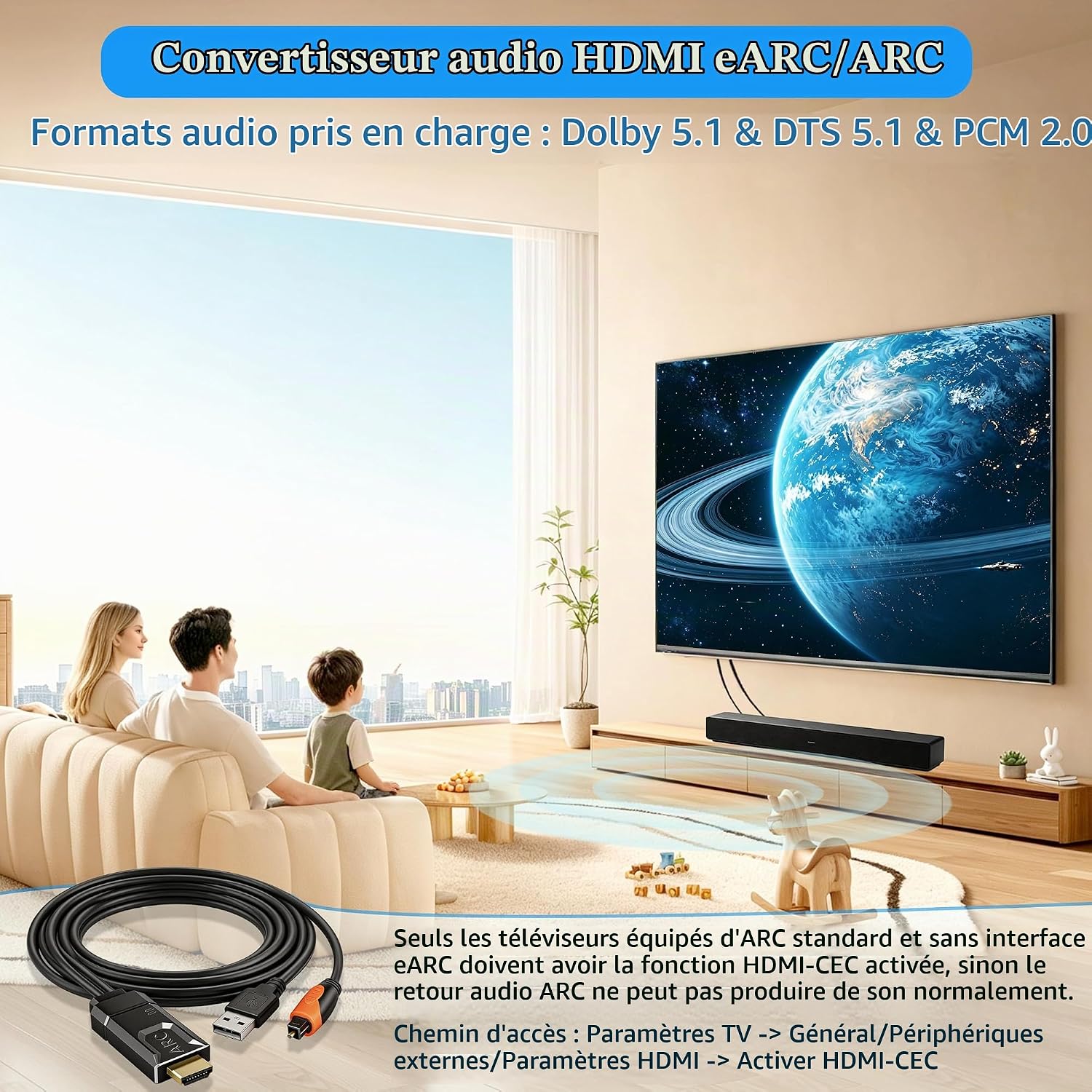 Detalle de SDKDZKG SDK-A806 HDMI eARC/ARC-audioconverter naar optisch, 192 kHz, Dolby en DTS 5.1