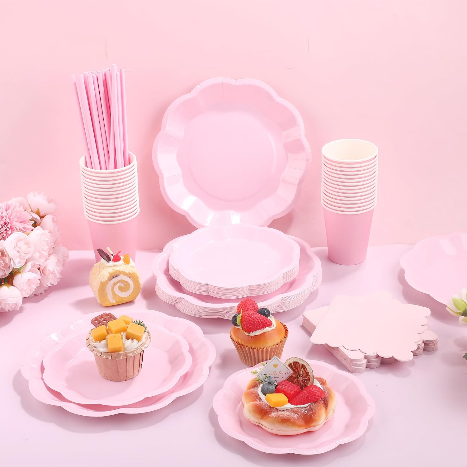 Detalle de Vivantia 150-Piece Pink Party Tableware Set for 30 Guests