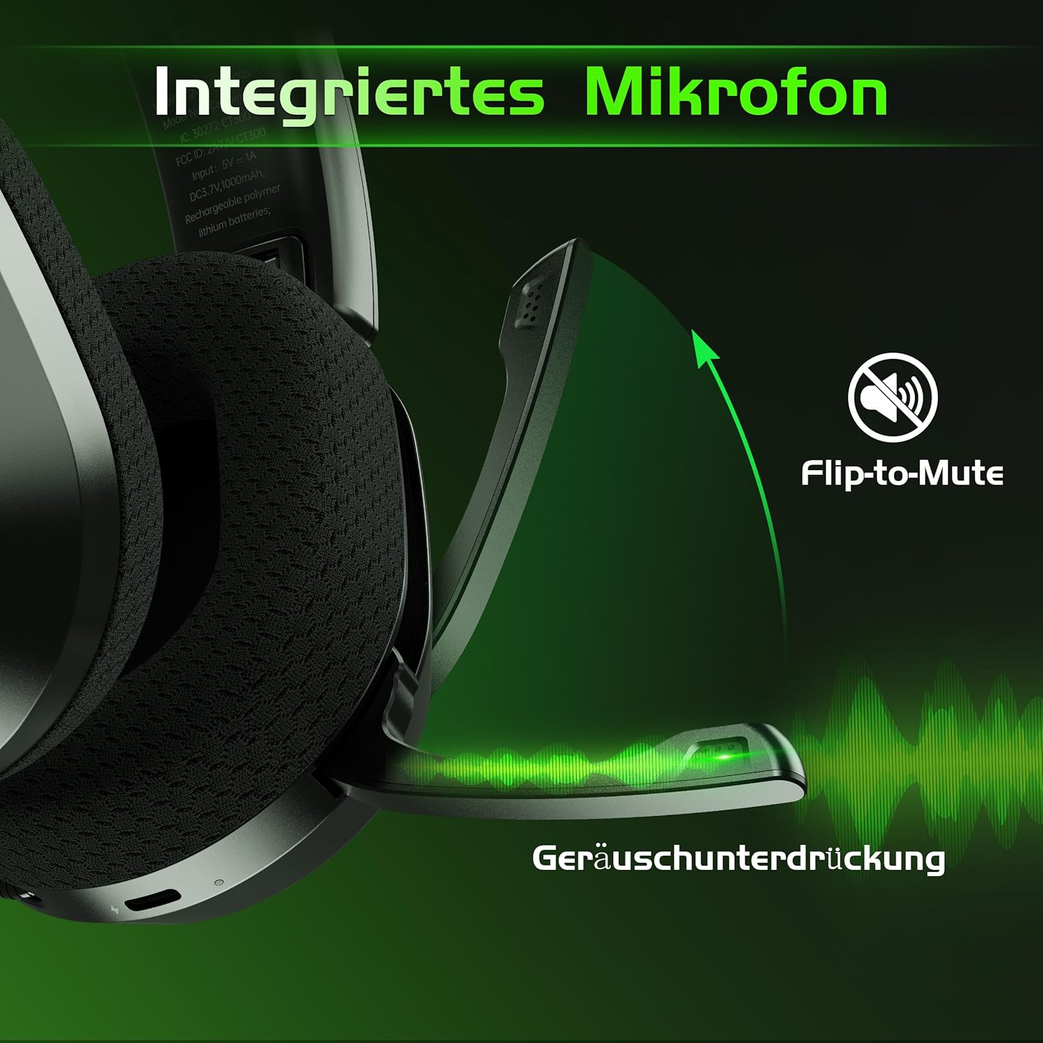 Detalle de Gvyugke Wireless Gaming Headset – kabellos, 2,4 GHz & Bluetooth 5.4, 50 mm Treiber, Noise-Cancelling Mikrofon