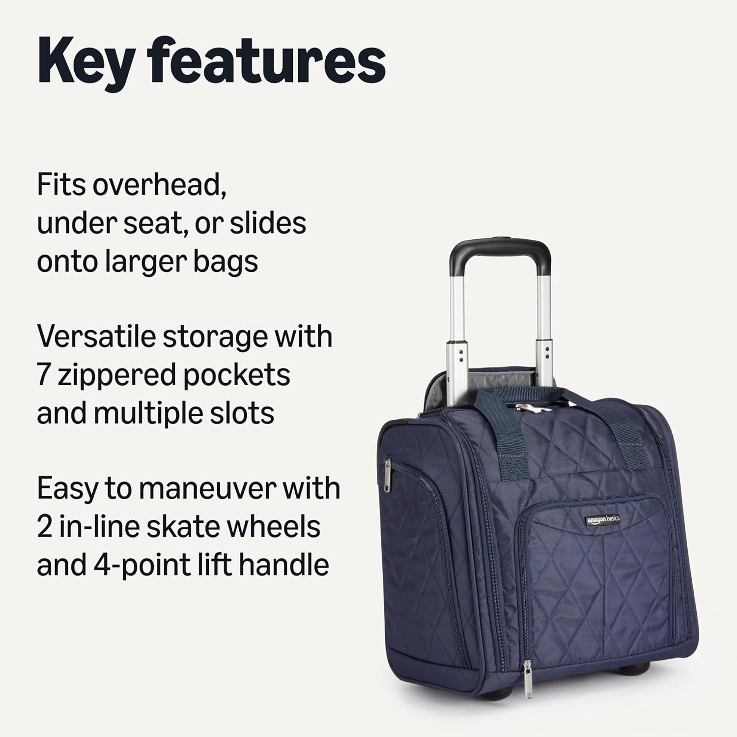 Detalle 2 de Amazon Basics Maleta de Mano Acolchada Azul Marino ✈