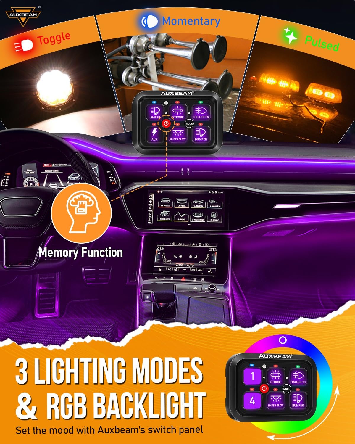 Thumbnail 1 de Auxbeam RA60 6-Gang RGB Switch Panel