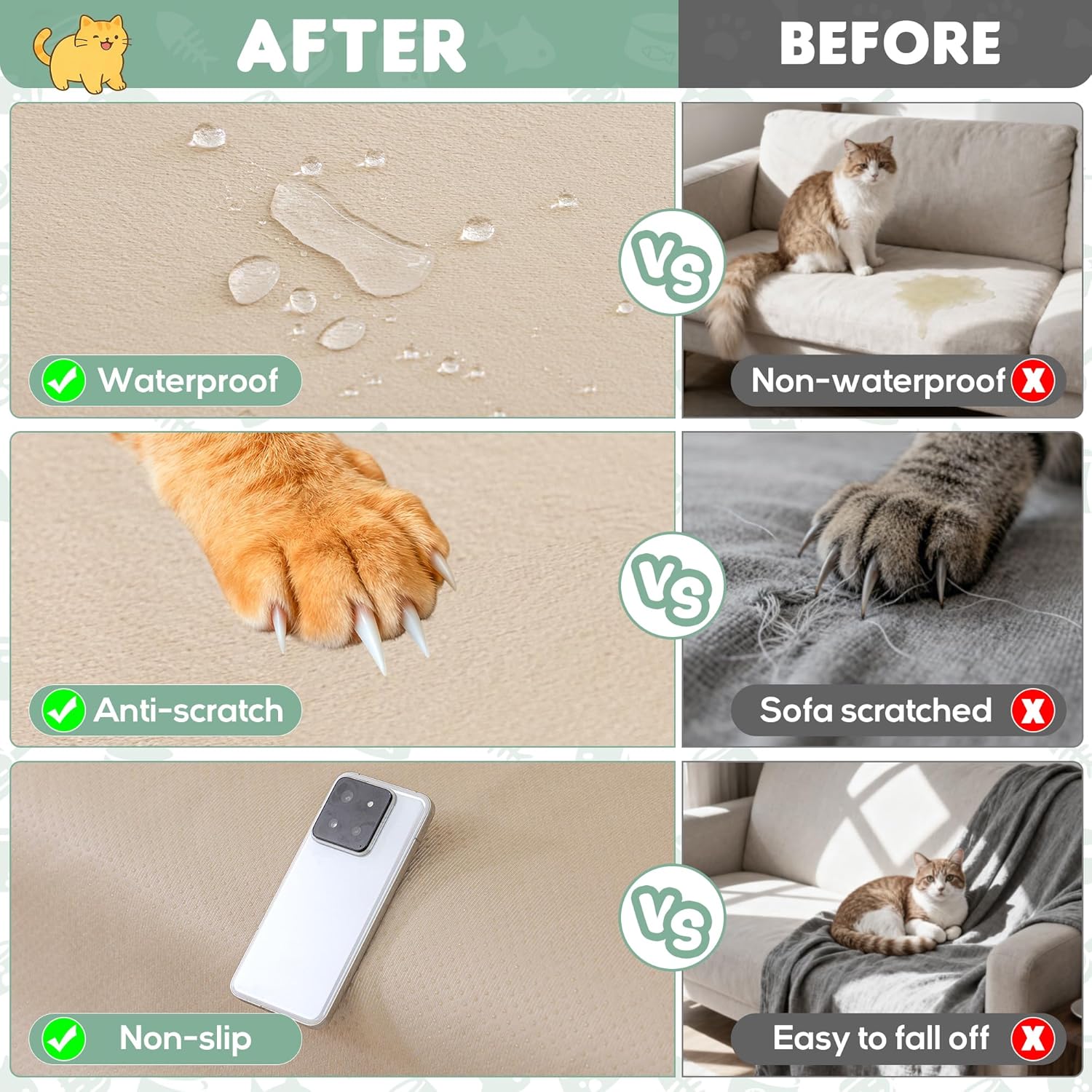 Thumbnail 3 de Loiion copridivano antigraffio per gatti Marrone chiaro 340x230 cm, impermeabile e antiscivolo