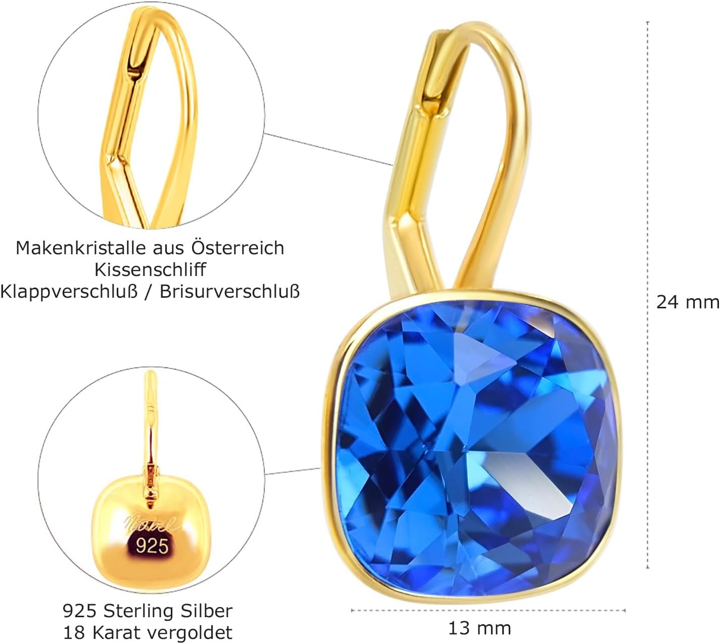Detalle de NOBEL SCHMUCK Goldene Kristall Ohrringe