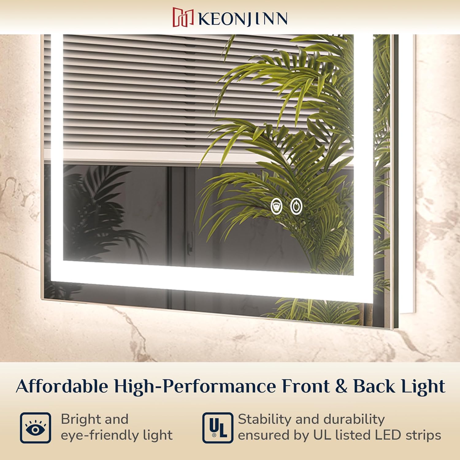 Detalle de Keonjinn LED Bathroom Mirror 28 x 36 Inch: Frontlit & Backlit, Anti-Fog with 3 Color Lights