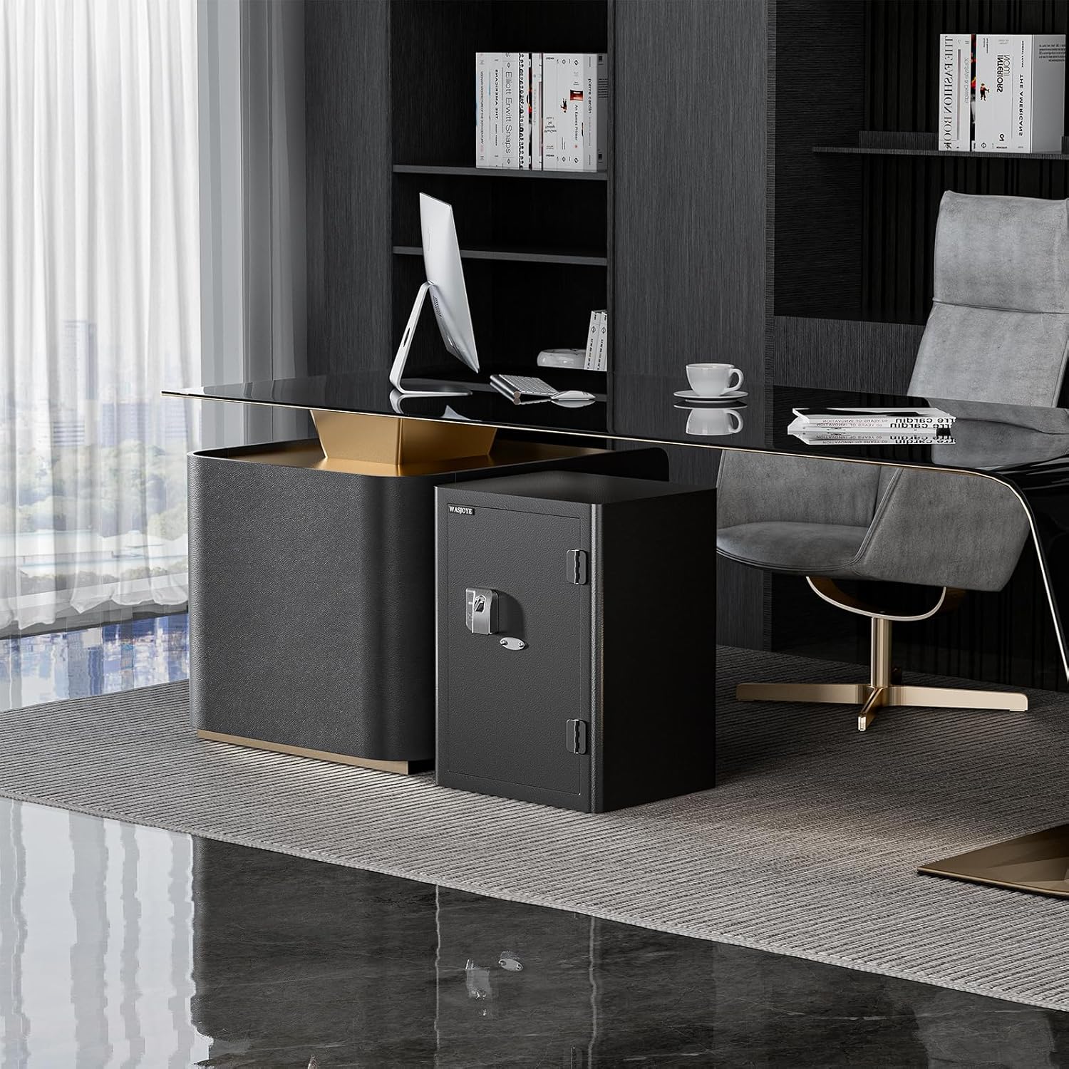 Detalle de WASJOYE 57L: Cassaforte Ignifuga con Impronte Digitali e Apertura a Chiave – Sicurezza per Casa, Ufficio e Hotel
