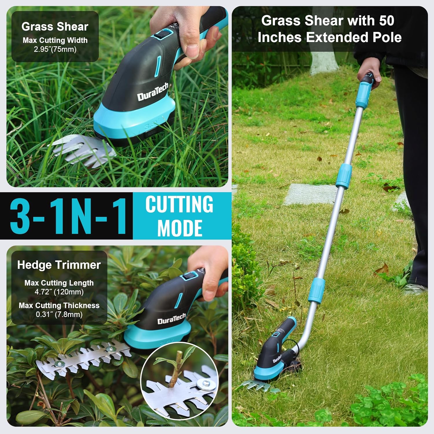 Thumbnail 2 de DURATECH Cordless 3-in-1 Hedge Trimmer: 3.6V, 50-Inch Pole, USB-C Rechargeable