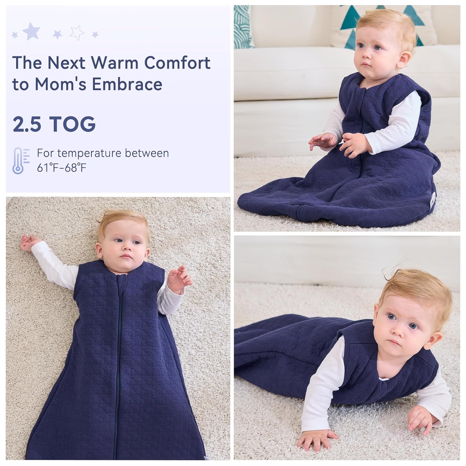 Thumbnail 5 de Unnivoll Schlafsack Baby Winter 2,5 Tog – Baumwolle, 84 cm, Marine Blau