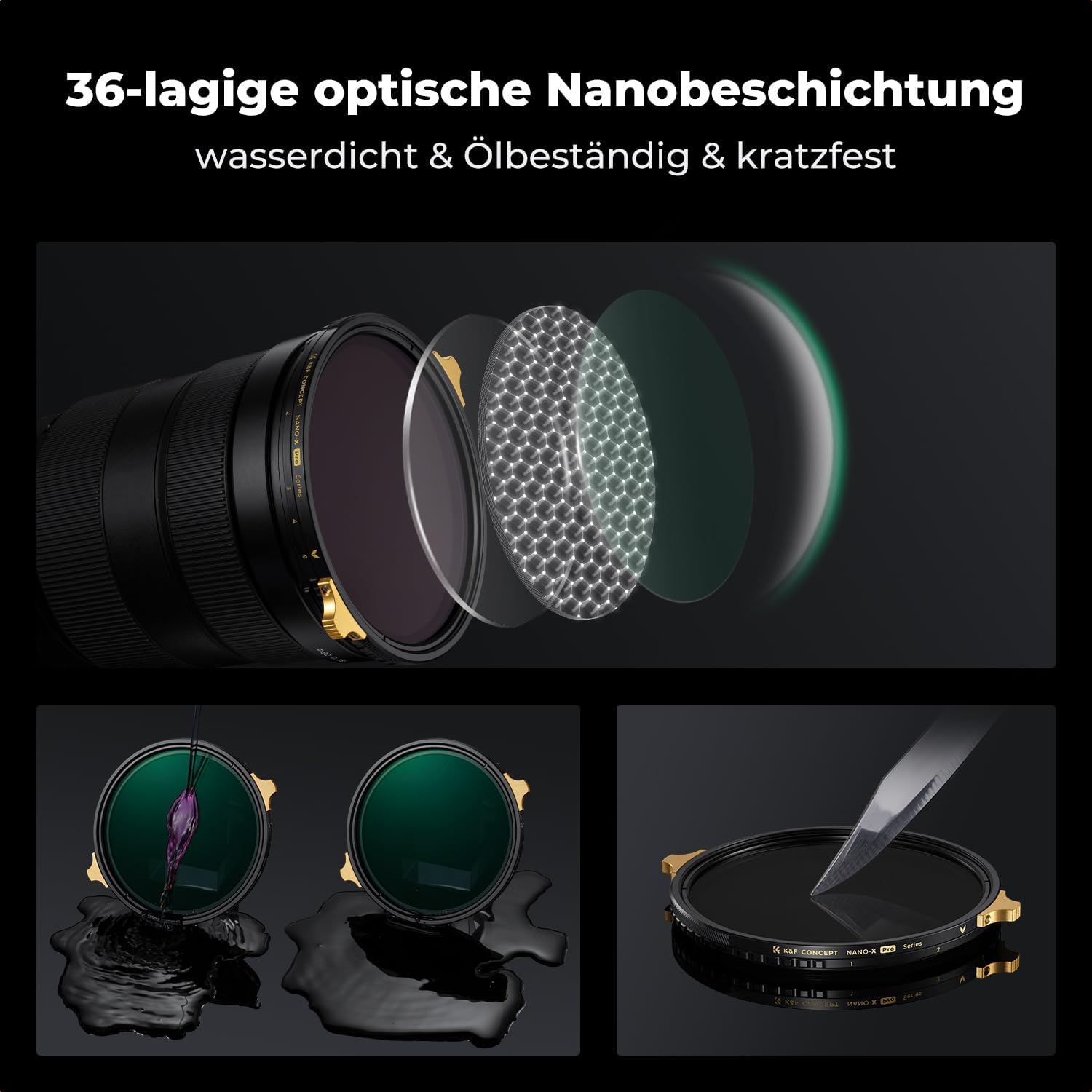 Thumbnail 5 de K&F CONCEPT ND-Filter 82 mm variabler Graufilter ND2–32 (1–5 Blenden, Nano-Xcel Pro Serie)