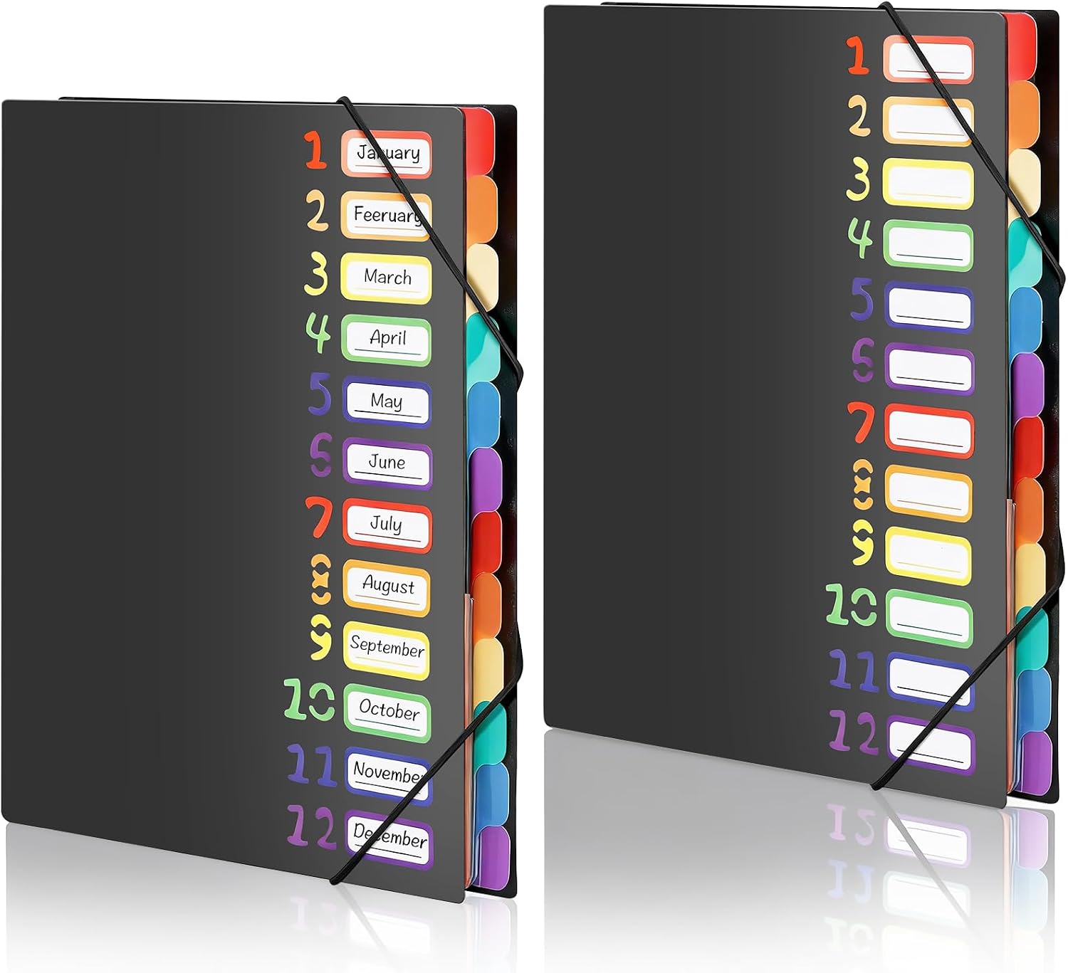 Detalle de Fododo 2er-Set A4 Dokumentenmappe mit 12 Fächern und Gummizug (Schwarz)