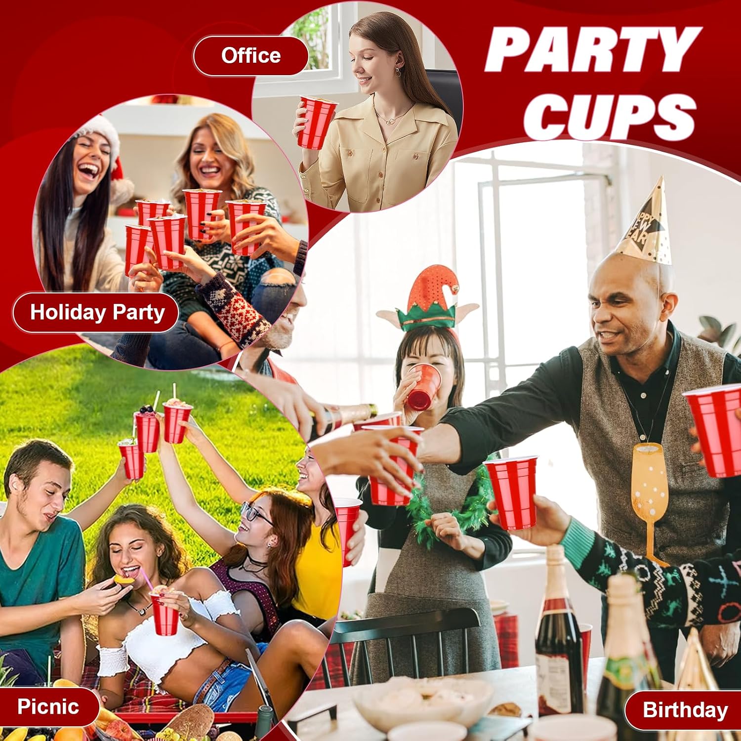 Thumbnail 6 de DI QIU REN DQR-CA-28 16 oz Red Plastic Party Cups, Stackable, 100 Count